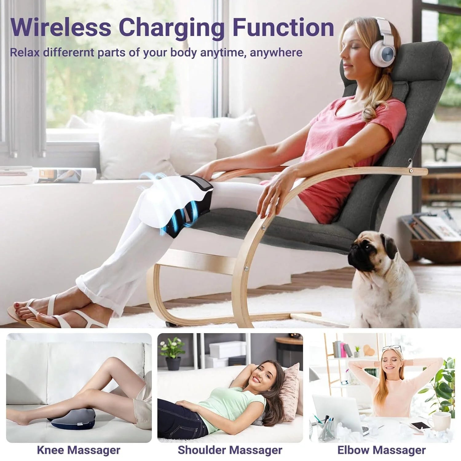 Knee Massager with Heat and Vibration, Cordless Smart Massager for Joint Support and Muscle Relaxation