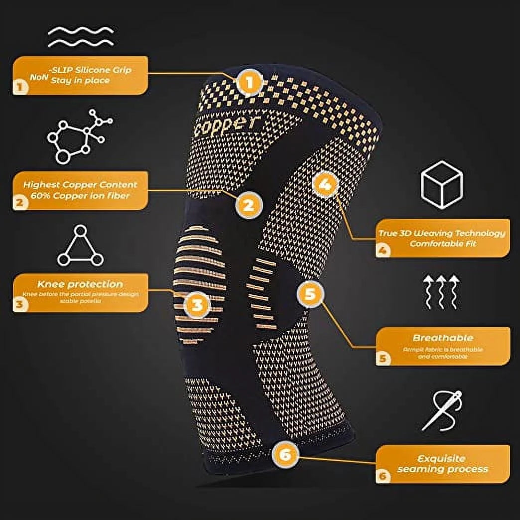 Copper Knee Brace Support for Men&Women Arthritis Knee Compression Sleeve for Pain Relief-L